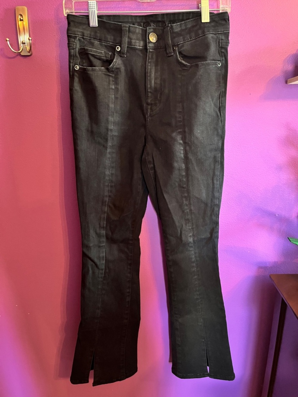 American Eagle Black Bootcut Jeans with Front Slits